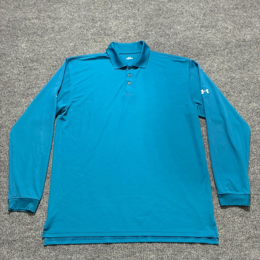 Under‎ Armour Mens Performance Polo Shirt Size XL Blue Stretch Long Sleeve